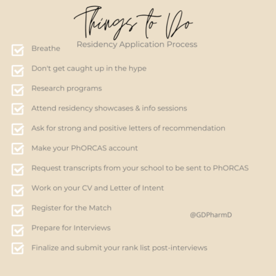 Things to Do: Residency Application Process  | GDPharmD