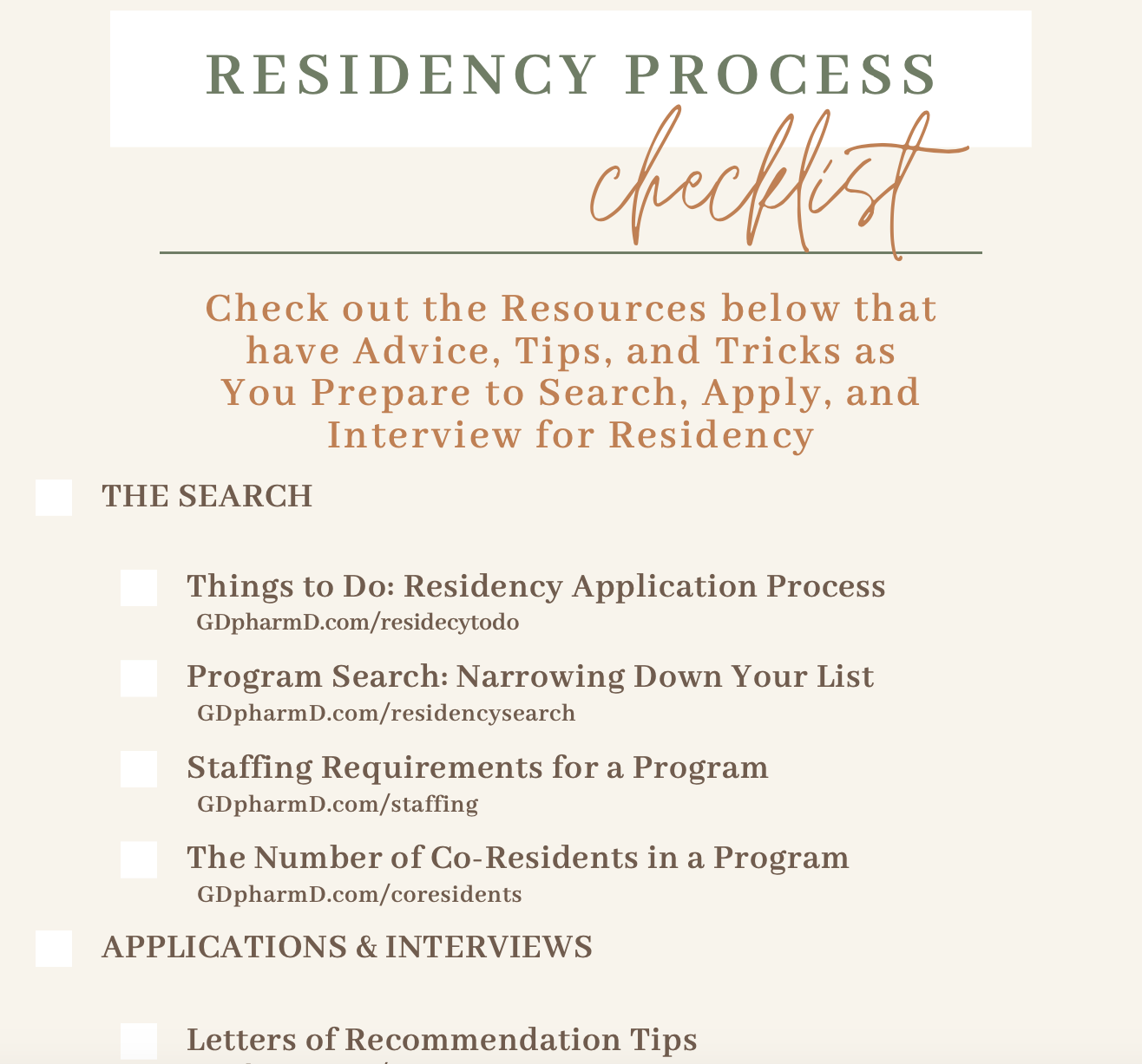 Residency Process Checklist: Advice, Tips, and Tricks